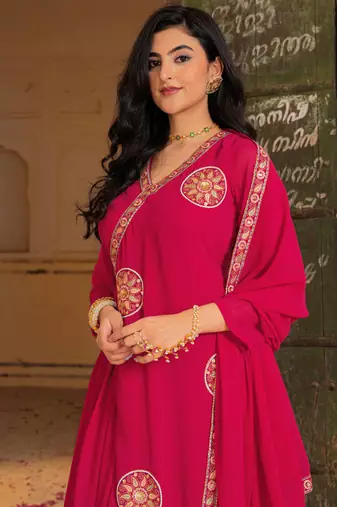 Gorgeous Pink Embroidered Georgette Function Wear Gown With Dupatta
