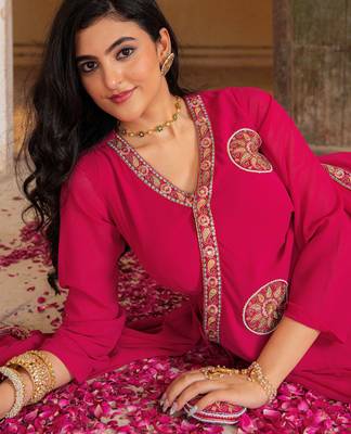 Gorgeous Pink Embroidered Georgette Function Wear Gown With Dupatta 4