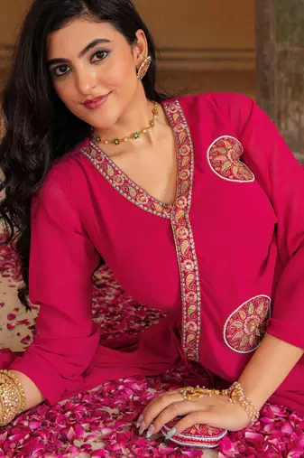 Gorgeous Pink Embroidered Georgette Function Wear Gown With Dupatta