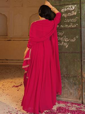 Gorgeous Pink Embroidered Georgette Function Wear Gown With Dupatta 5