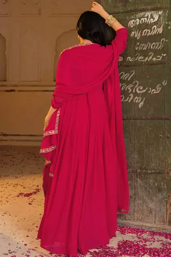 Gorgeous Pink Embroidered Georgette Function Wear Gown With Dupatta