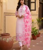 pink chanderi printed straight kurta pant and dupatta set