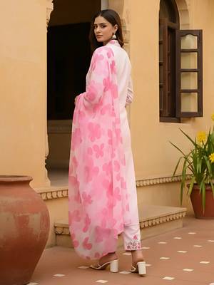 pink chanderi printed straight kurta pant and dupatta set 3