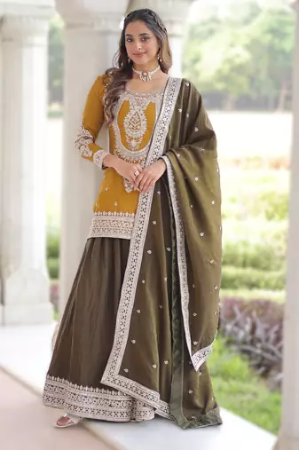 silk sequins & zari work kurta sharara and dupatta
