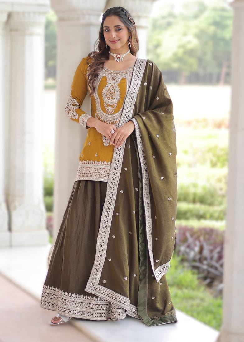 silk sequins & zari work kurta sharara and dupatta