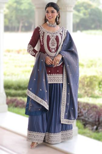 silk sequins & zari work kurta sharara and dupatta