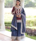 silk sequins & zari work kurta sharara and dupatta