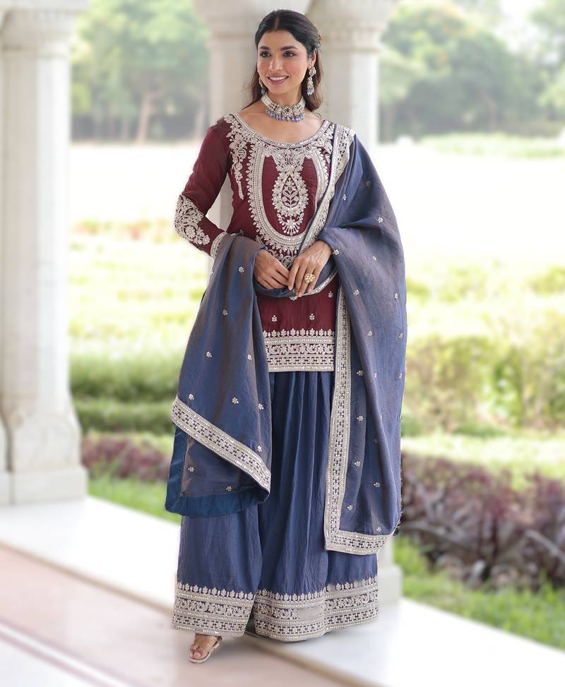 silk sequins & zari work kurta sharara and dupatta