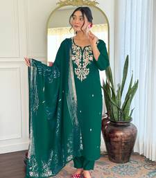 green roman silk straight kurta pant and dupatta set
