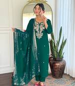 green roman silk straight kurta pant and dupatta set