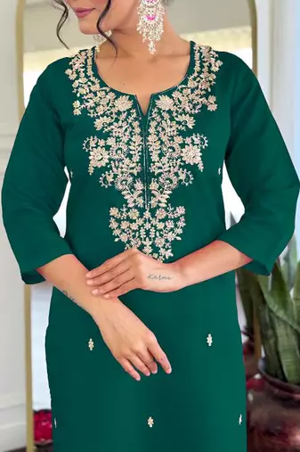 green roman silk straight kurta pant and dupatta set