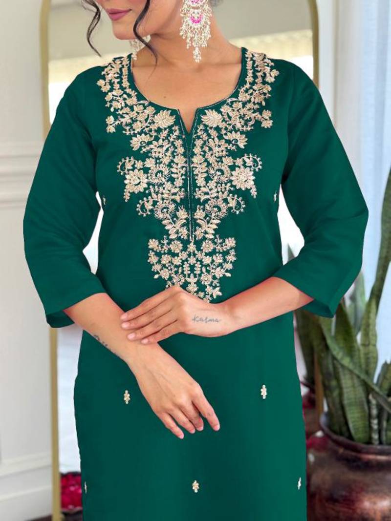 green roman silk straight kurta pant and dupatta set