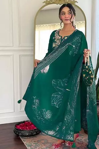 green roman silk straight kurta pant and dupatta set