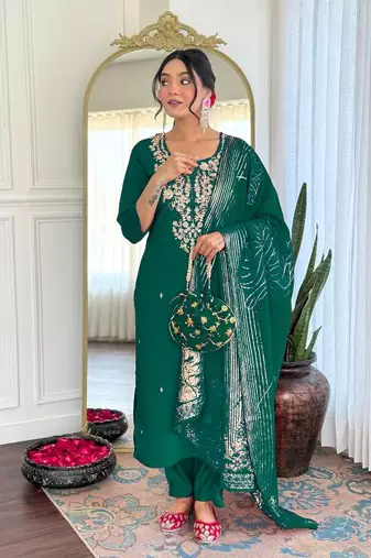 green roman silk straight kurta pant and dupatta set