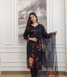 black  printed a-line kurta pant and dupatta set