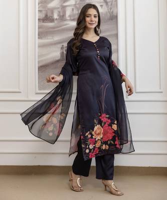 black  printed a-line kurta pant and dupatta set 3