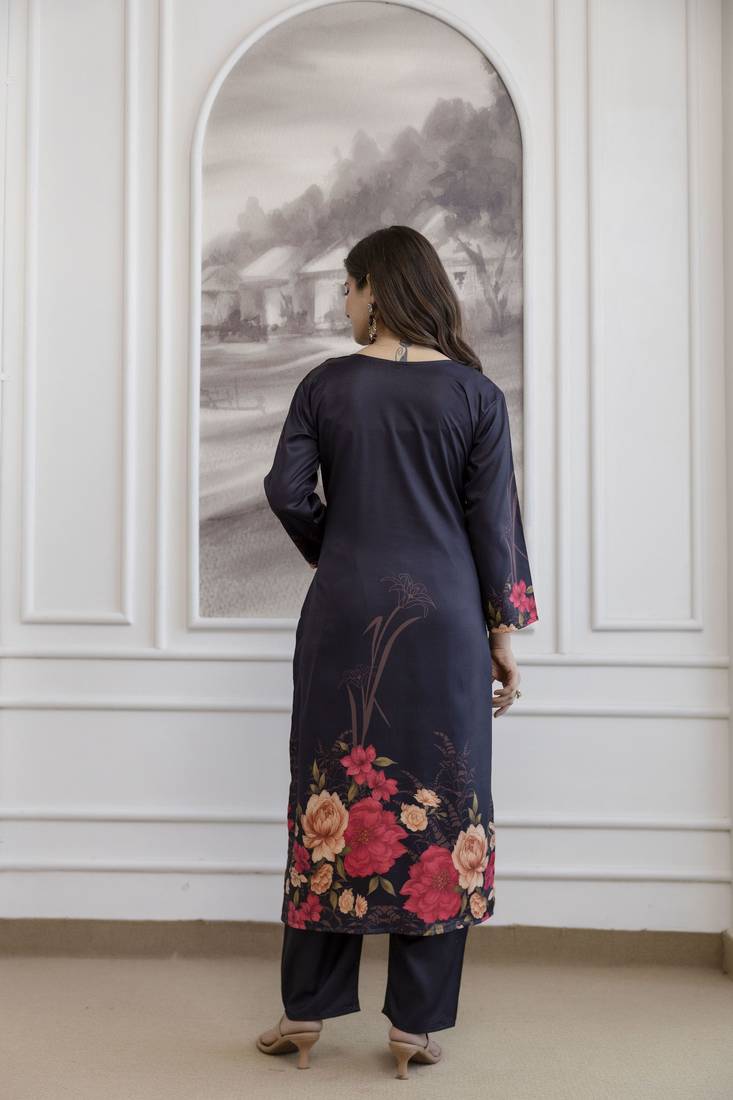 black  printed a-line kurta pant and dupatta set
