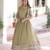 Parrot green vichitra silk embroidered Anarkali with koti