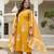 yellow rayon printed straight kurta pant and dupatta set
