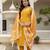 yellow rayon printed straight kurta pant and dupatta set