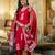 red rayon printed straight kurta pant and dupatta set