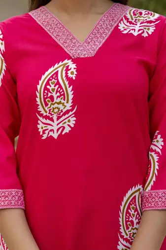 pink rayon printed straight kurta pant and dupatta set