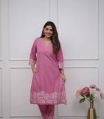 pink floral embroidered  cotton kurta with trouser