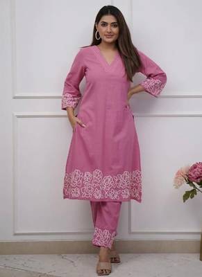 pink floral embroidered cotton kurta with trouser 2