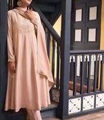 peach vichitra silk embroidered flared anarkali pant and dupatta set