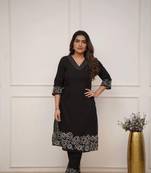 black floral embroidered  cotton kurta with trouser