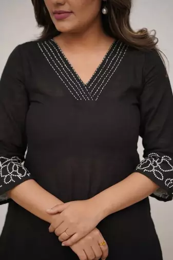 black floral embroidered  cotton kurta with trouser