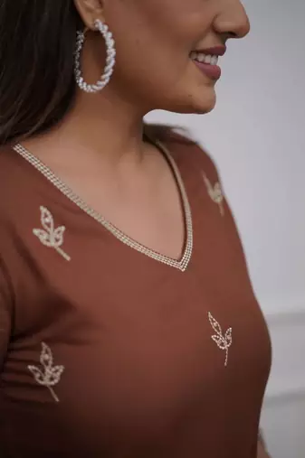 brown floral embroidered  cotton kurta with trouser
