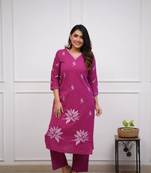 pink floral embroidered  cotton kurta with trouser