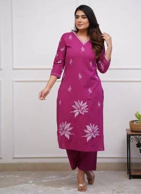 pink floral embroidered cotton kurta with trouser 2