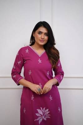 pink floral embroidered cotton kurta with trouser 3
