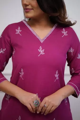 pink floral embroidered  cotton kurta with trouser