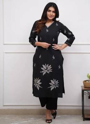 black floral embroidered cotton co-ord set 2