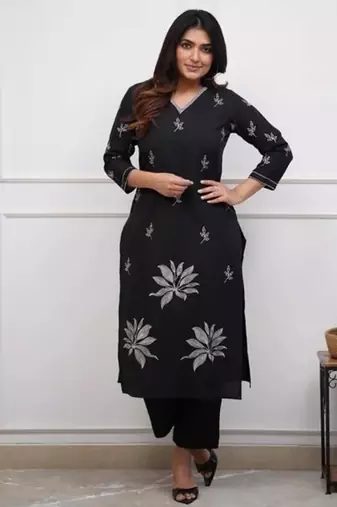 black floral embroidered  cotton co-ord set