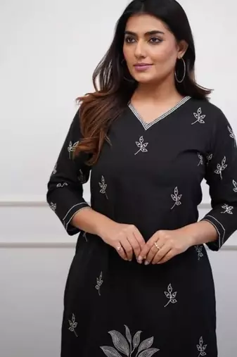 black floral embroidered  cotton co-ord set
