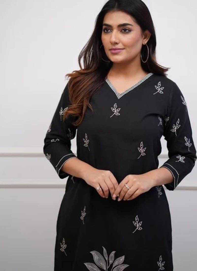 black floral embroidered  cotton co-ord set