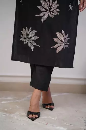 black floral embroidered  cotton co-ord set