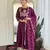 purple vichitra silk embroidered flared anarkali pant and dupatta set