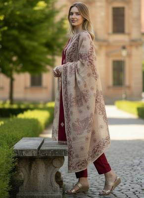 maroon rayon  embroidered straight kurta pant and dupatta set 3