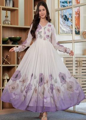 white floral printed  silk kurta with trouser and dupatta 2