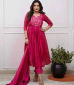 pink cotton embroidered straight kurta pant and dupatta set
