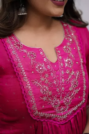 pink cotton embroidered straight kurta pant and dupatta set