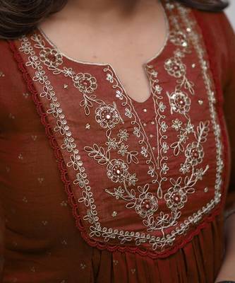 brown cotton embroidered straight kurta pant and dupatta set 2