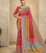 Pink digital foil  printed saree with blouse