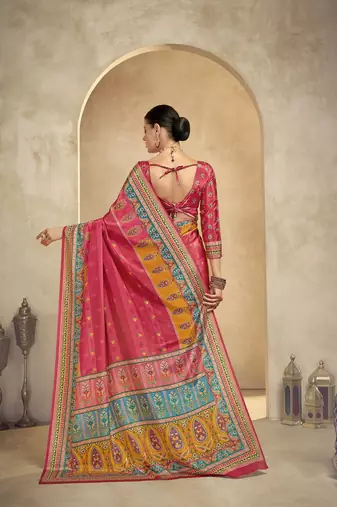 Pink digital foil  printed saree with blouse