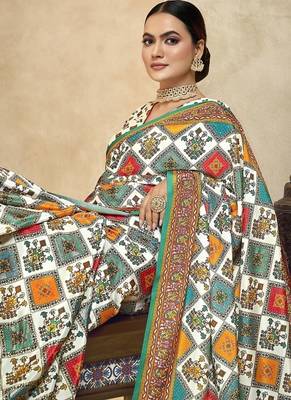 multicolor digital foil  printed saree with blouse 2